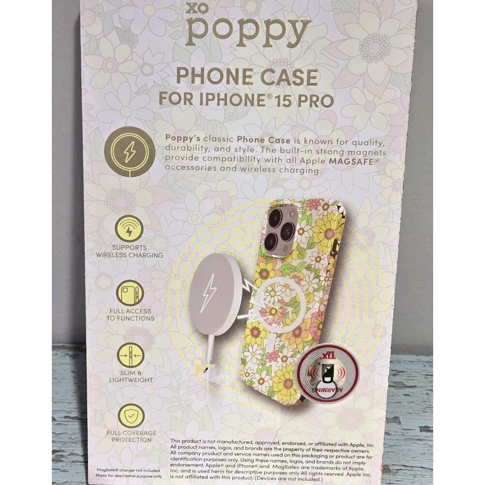XO Poppy IPHONE 15 PRO MAXPhone Case MagSafe Compatible Yellow Floral Cottagecor - Picture 5 of 5